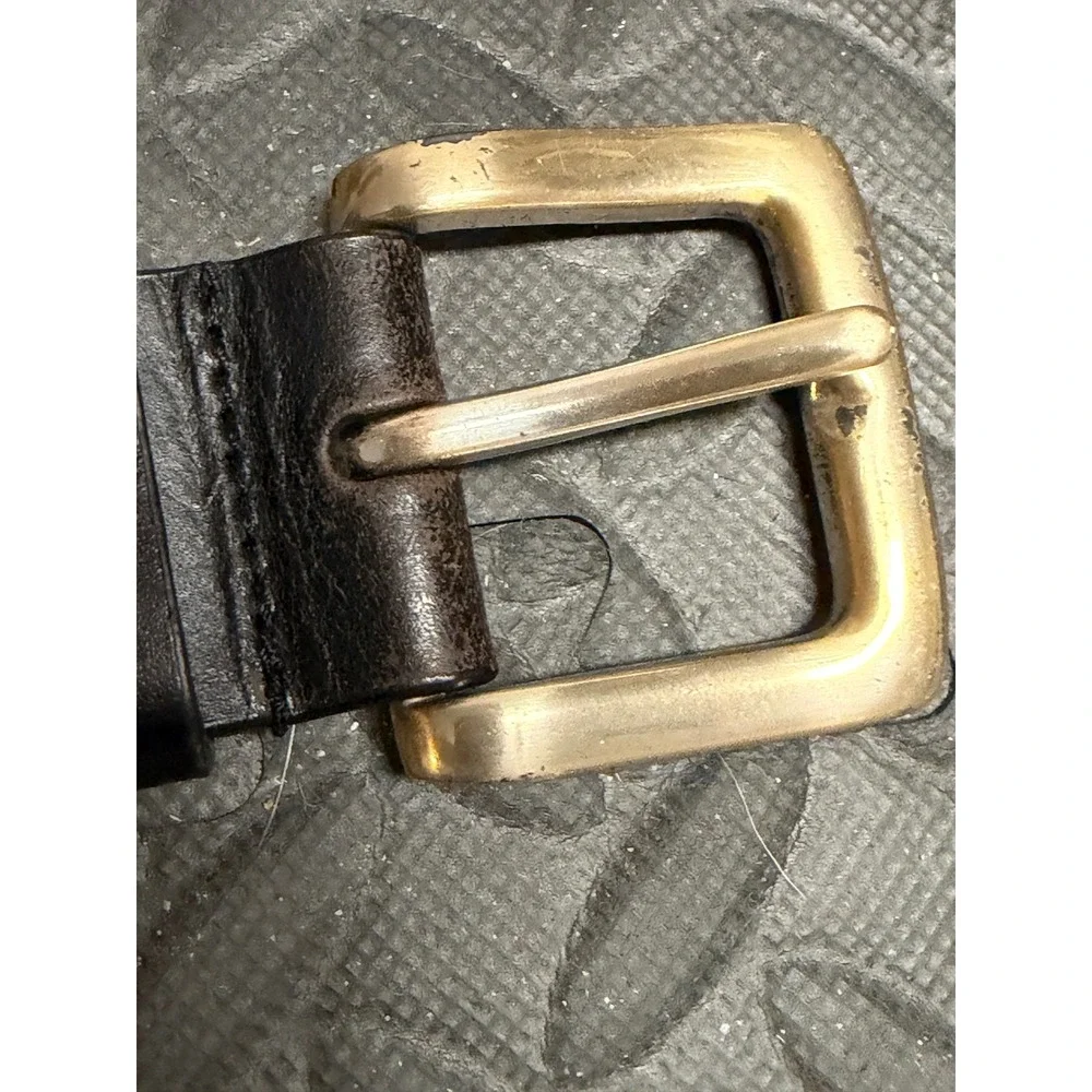 Express Genuine Leather Belt Large Brown Brass Buckle Classic Mens Vintage‎ ReAd